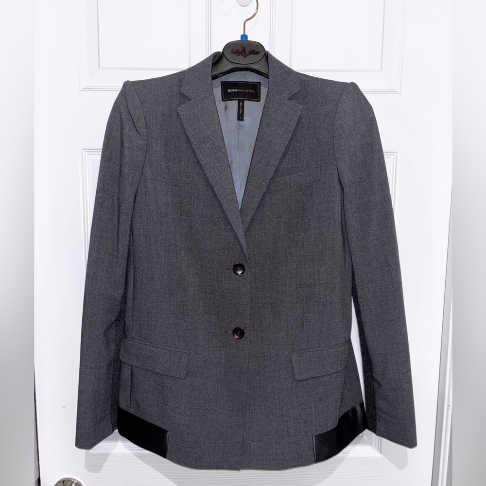 BCBGMAXAZRIA  Blazer Size S Kana Heather Jacket Satin Trim Gray​​​​